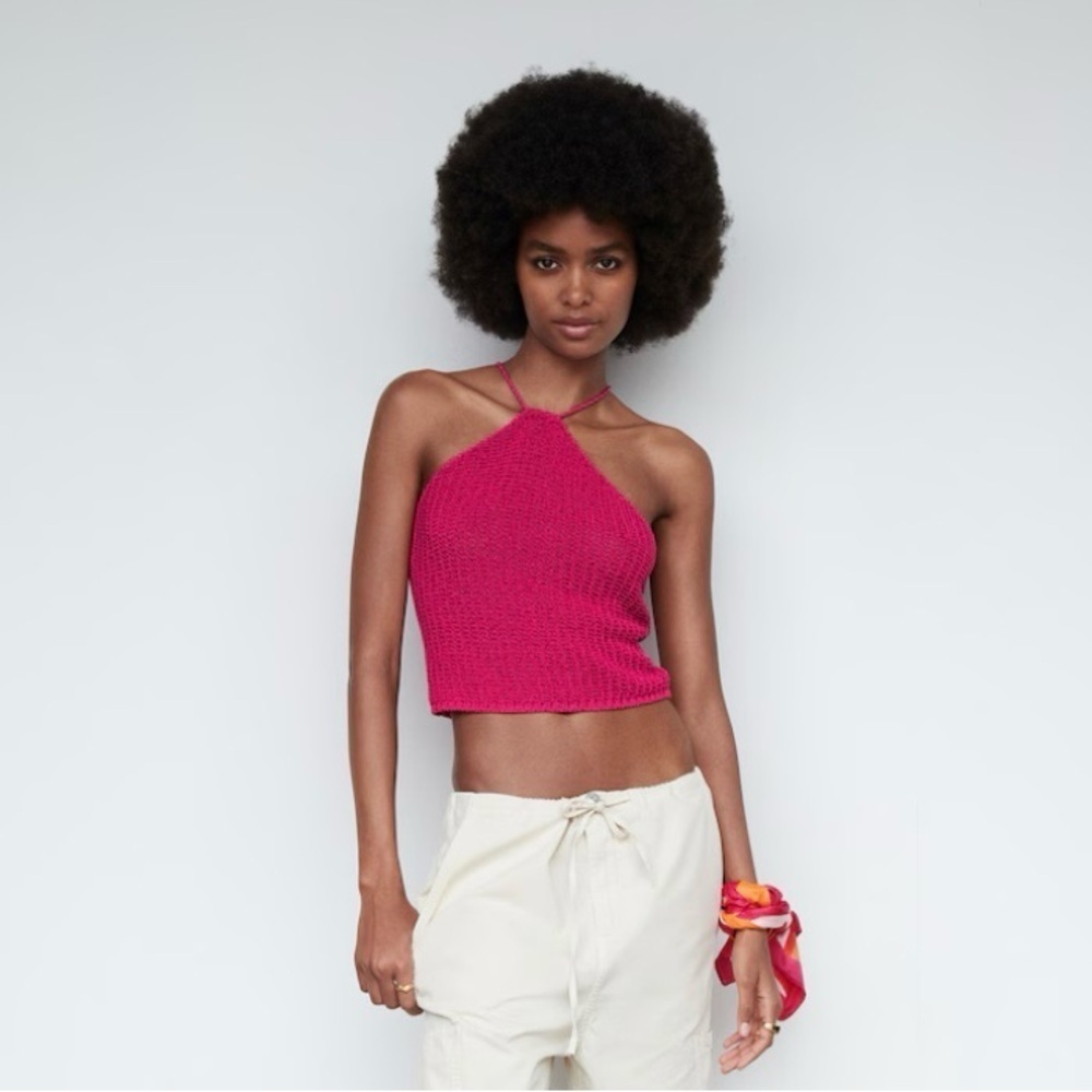 Mango Basics Pink Ribbed Crop Top
